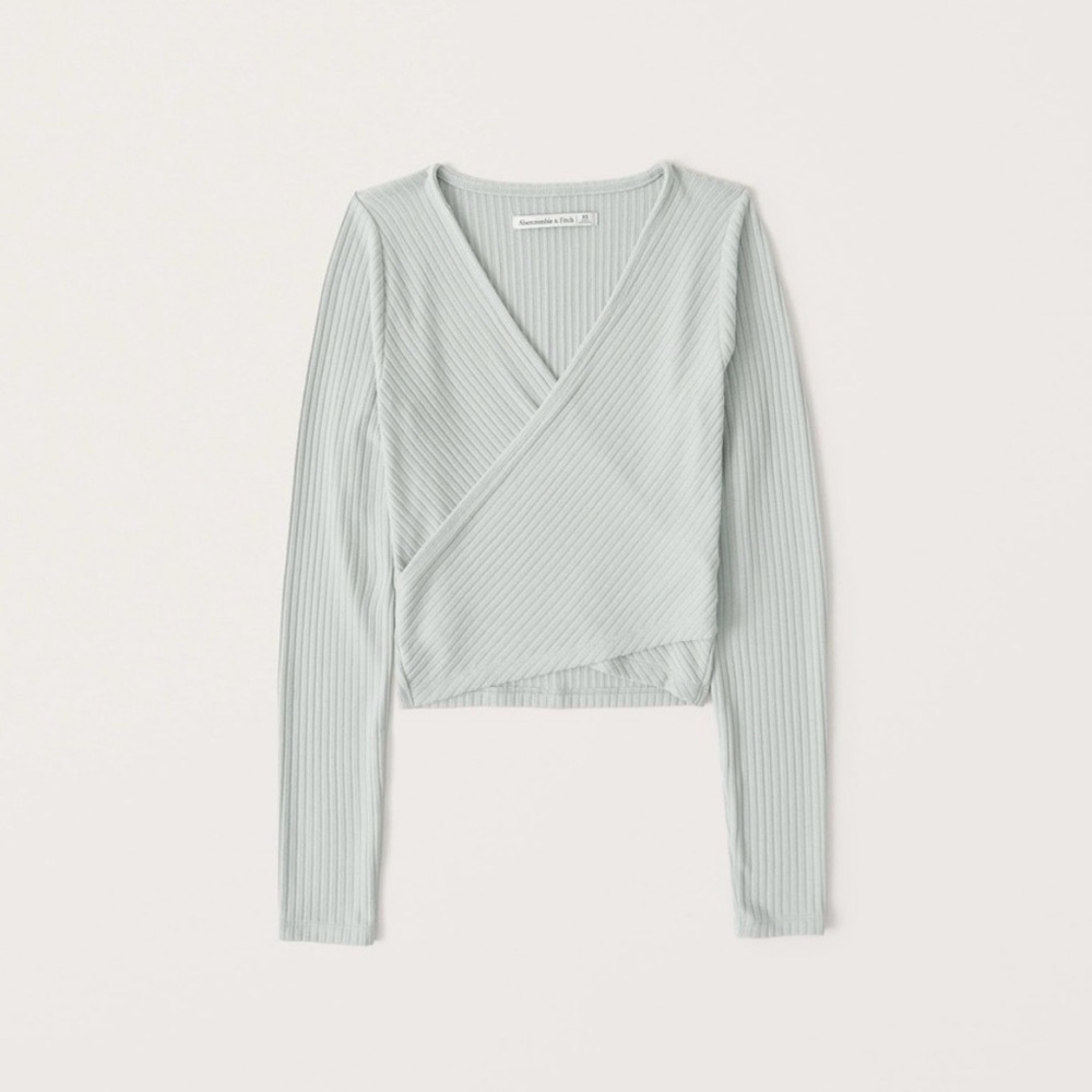 Abercrombie Pale Sea Foam Blue Wrap Top